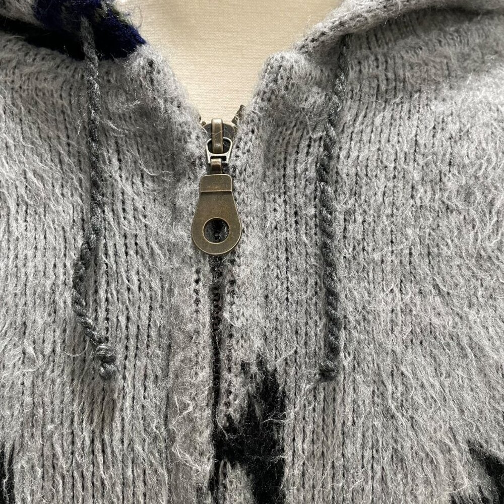 Gray Alpaca Patterned Zip-Up Sweater - image 5